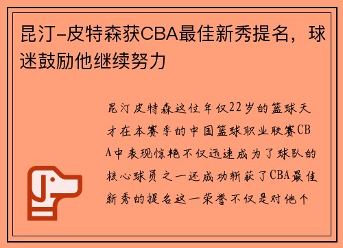 昆汀-皮特森获CBA最佳新秀提名，球迷鼓励他继续努力