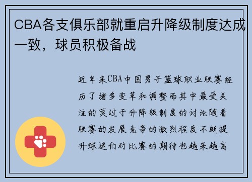 CBA各支俱乐部就重启升降级制度达成一致，球员积极备战