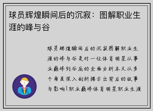 球员辉煌瞬间后的沉寂：图解职业生涯的峰与谷